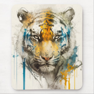 Mousepad Tiger Retrato Animal Pintura Selvagem Exterior