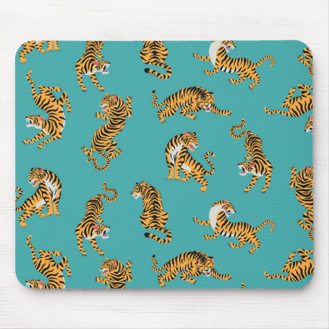 Mousepad Tiger sobre o padrão do Teal (Frente)