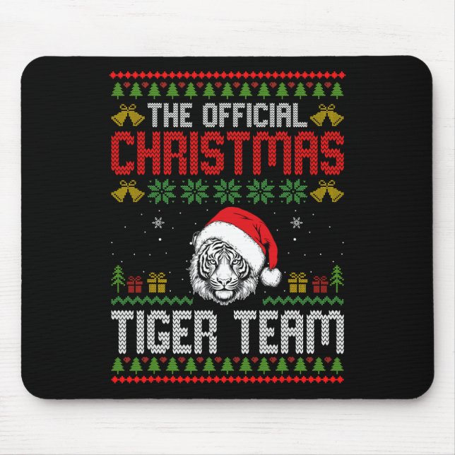 Mousepad Tiger Wearing Santa Hat Xmas Lights Merry Christma (Frente)