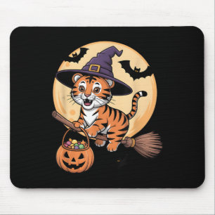 Mousepad Tiger Witch Hat Pumpkin Halloween Homens Mulher