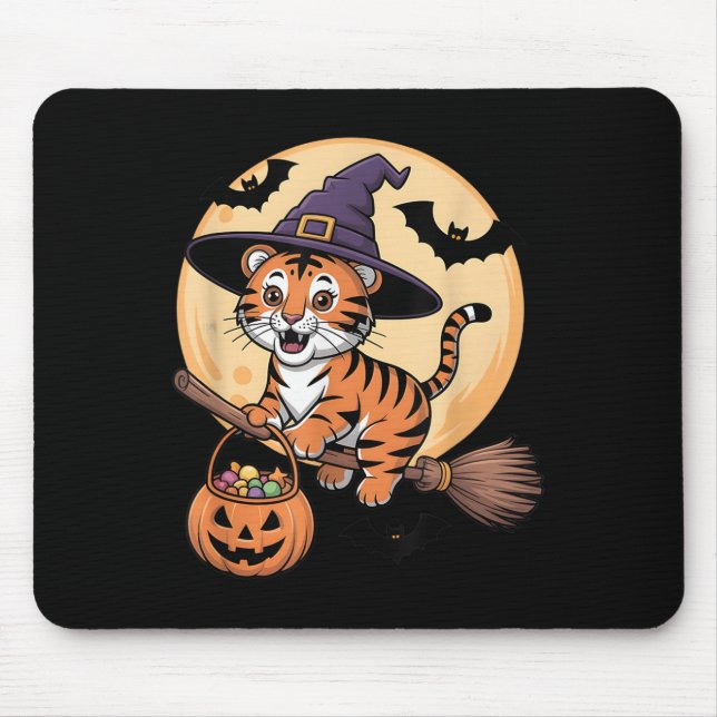 Mousepad Tiger Witch Hat Pumpkin Halloween Homens Mulher (Frente)