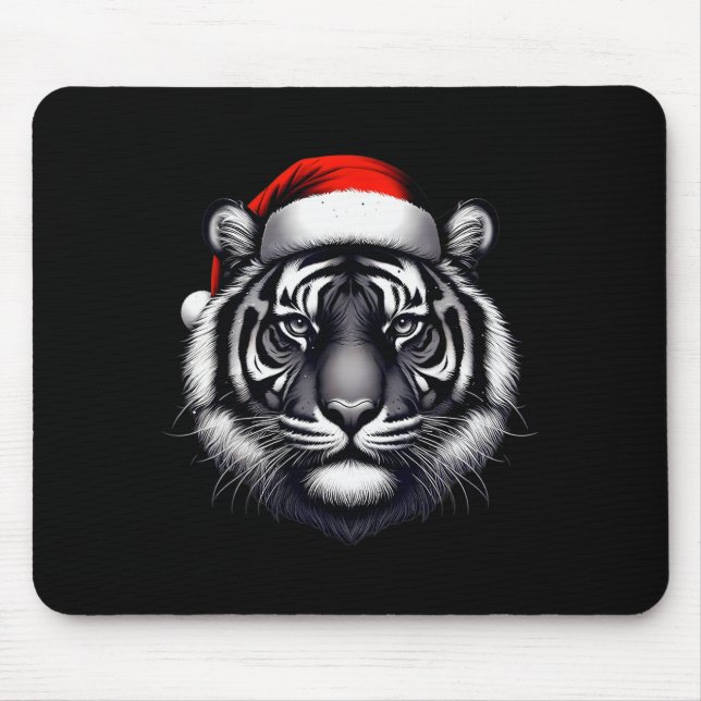 Mousepad Tiger With Santa Hat Christmas Xmas Lover Zoo Keep (Frente)