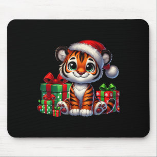 Mousepad Tiger Xmas Lighting Santa Hat Tiger Natal