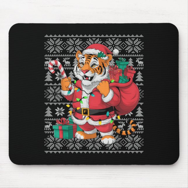 Mousepad Tiger Xmas Sweater Style Ugly Santa Bengal Tiger C (Frente)