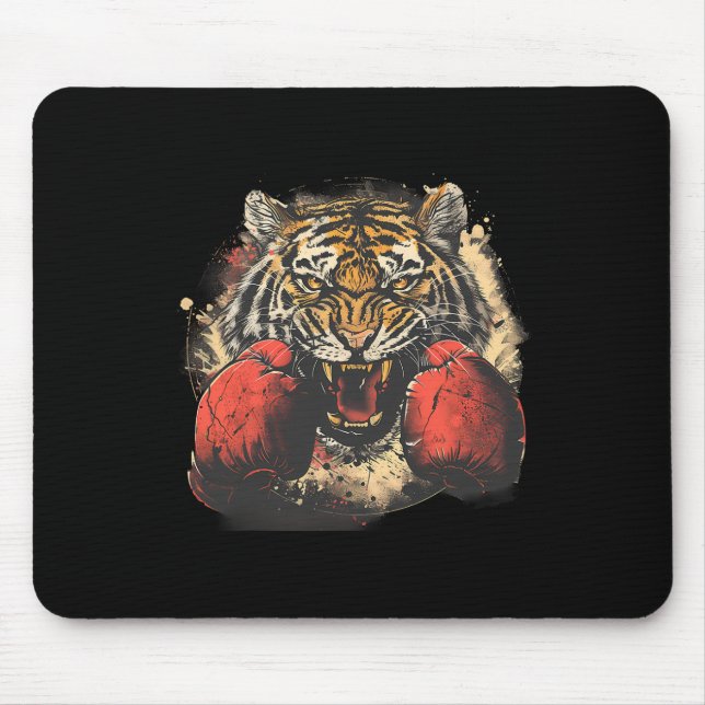 Mousepad Tigre Boxeador Com Luvas de Boxe Kickboxing Engraç (Frente)