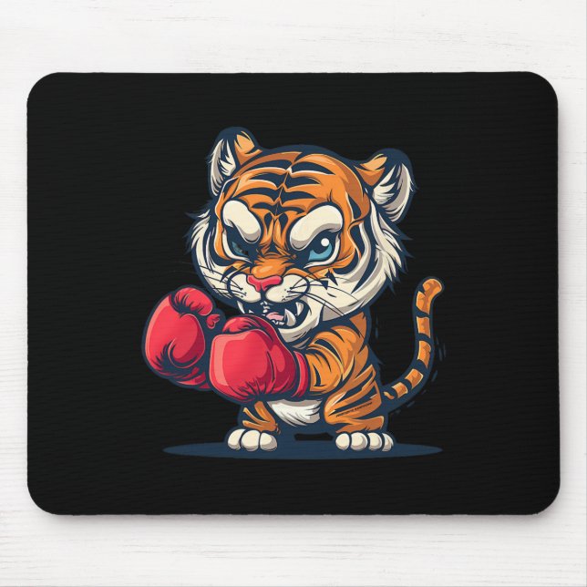 Mousepad Tigre Boxeando Com Luvas de Boxe Kickboxing Engraç (Frente)