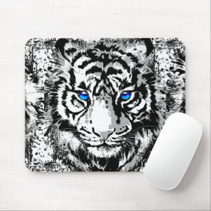 Mousepad Tigre Branco Siberiano - Pasta-Mão Azul-Tigre