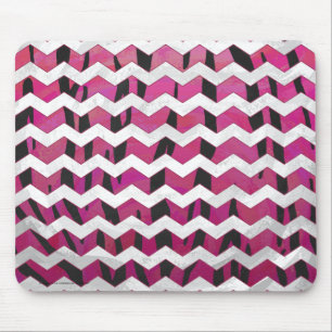 Mousepad Tigre Chevron, Rosa Quente e Impressão Preto