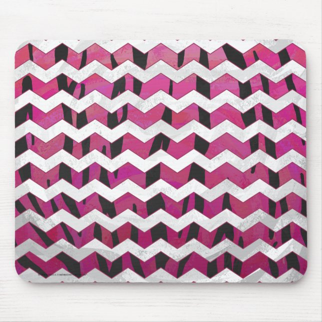 Mousepad Tigre Chevron, Rosa Quente e Impressão Preto (Frente)