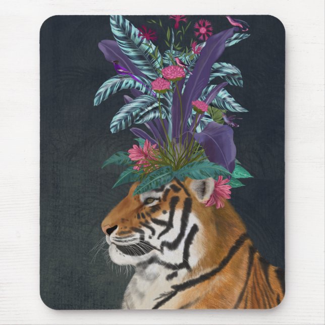 Mousepad Tigre com Auscultadores Tropicais (Frente)