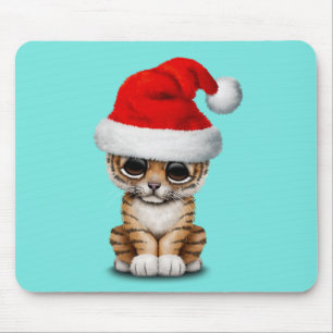 Mousepad Tigre Cub bonito que veste um chapéu do papai noe