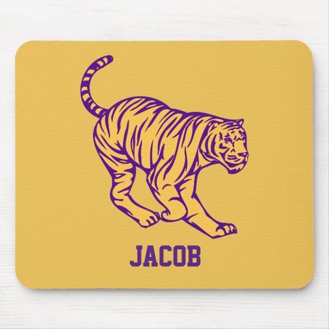 Mousepad Tigre de Gato Selvagem de Stripes Roxas Personaliz (Frente)