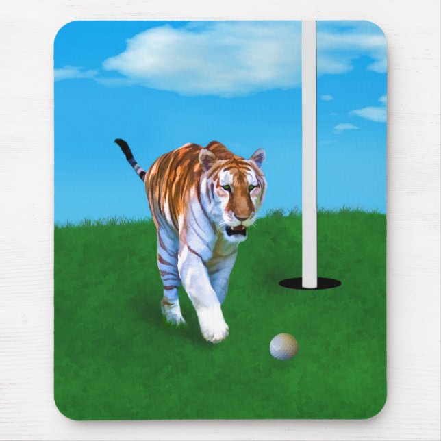 Mousepad Tigre e bola de golfe Prowling customizáveis (Frente)