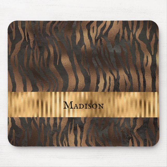 Mousepad Tigre Impressão do Animal Nome Dourado Elegante Me (Frente)