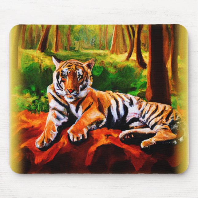 Mousepad "Tigre Majestoso Descansado na Selvagem". Compre a (Frente)