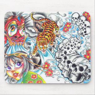 Mousepad tigre oriental das mulheres do crânio