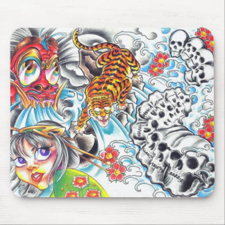 Mousepad tigre oriental das mulheres do crânio