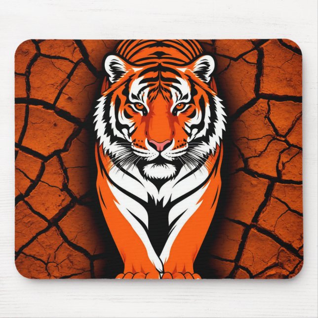 Mousepad Tigre Ousado em Fundo de Terra Rachada (Frente)