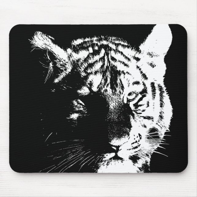 Mousepad Tigre Pop de Arte Preto e Branco (Frente)