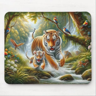 Mousepad Tigres em Pintura Florestal Encantada