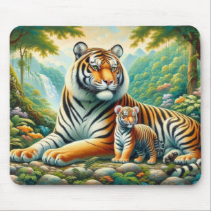Mousepad Tigres em uma pintura de paraíso na selva