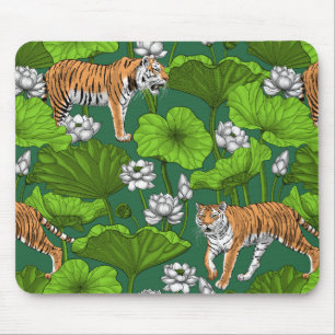 Mousepad Tigres na lagoa branca de lótus