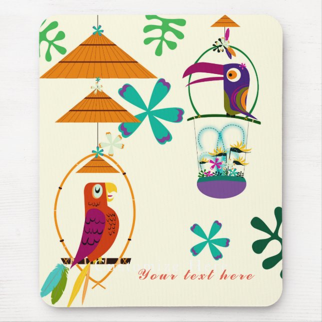 Mousepad Tiki Birds Vintage Retro Art Personalizado (Frente)