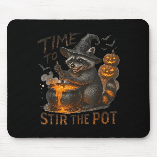 Mousepad Time To Stir T Funny Raccoon Retro Halloween Anima (Frente)