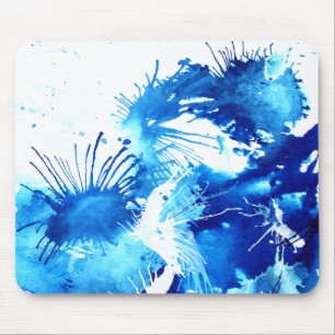 Mousepad Tinta Acrílica Azul Pintura Abstrata Floral Estran