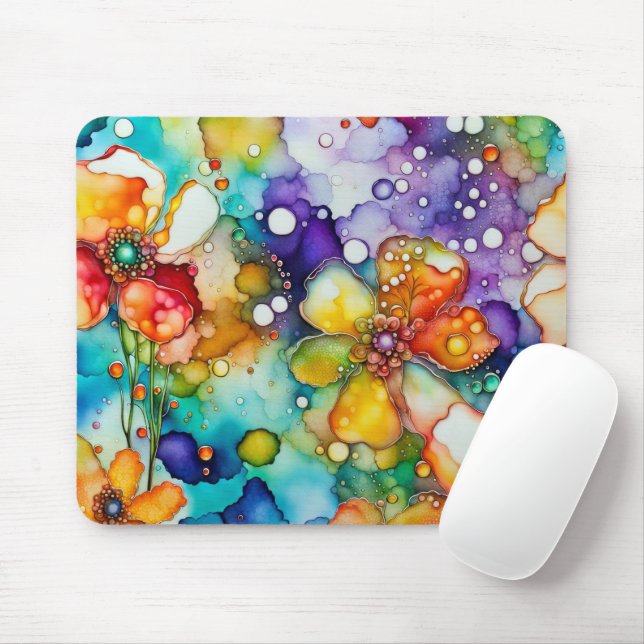 Mousepad Tinta de Álcool de Abstrato Floral (Com mouse)