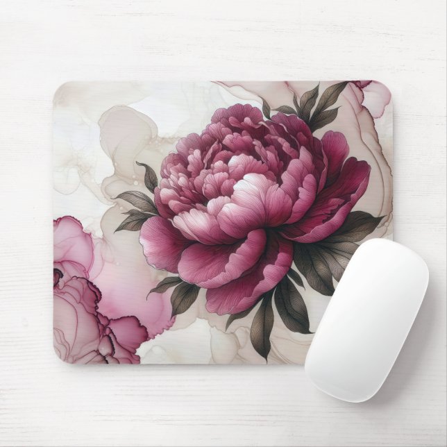 Mousepad Tinta de Álcool Rosa de Peony (Com mouse)