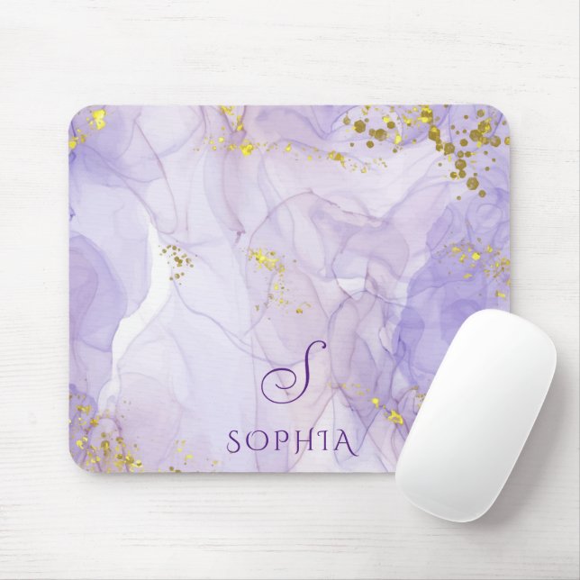 Mousepad Tinta de aquarela púrpura Lilac Personalizável (Com mouse)