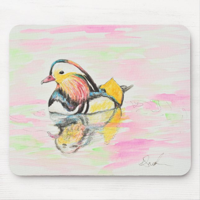 Mousepad Tinta de Pato-de-mandarim e pintura a aquarela (Frente)