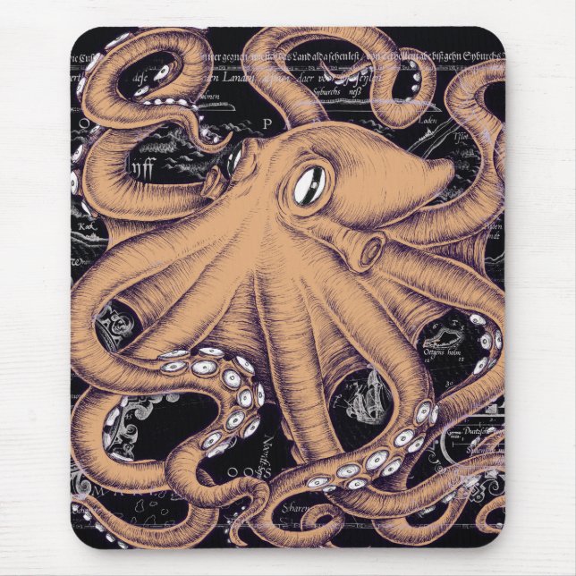 Mousepad Tinta dos Tentáculos de Octopus Laranja (Frente)