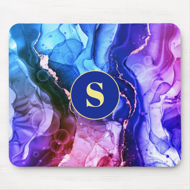 Mousepad Tinta Líquida Azul, Roxo E Violeta Vermelha, Monog (Frente)