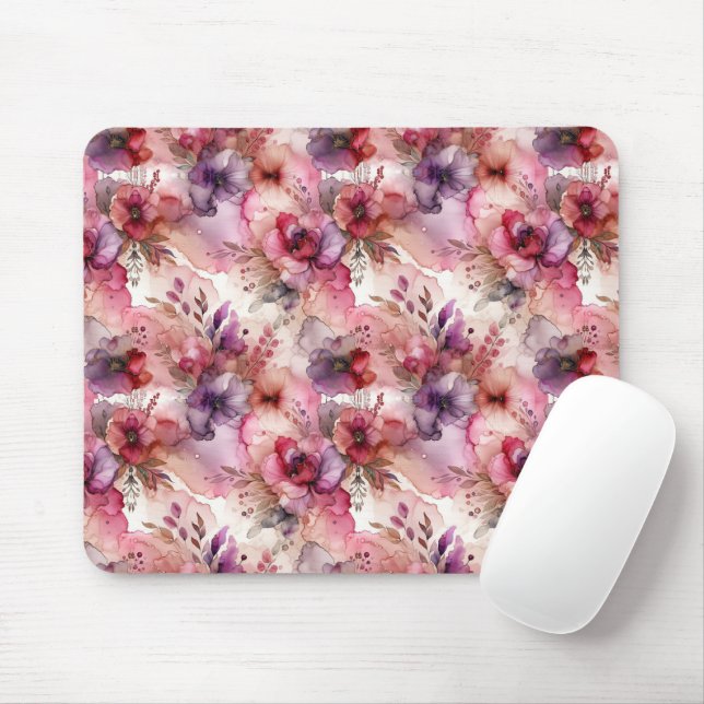 Mousepad Tinta Rosa e Flor Púrpura (Com mouse)