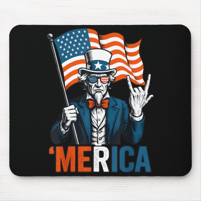 Mousepad Tio Sam Merica Rock Engraçado 4 de Julho Americano (Frente)