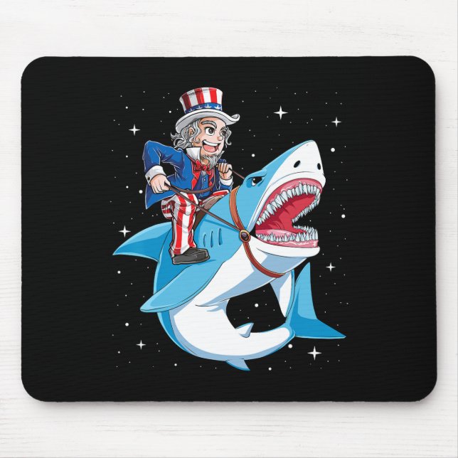 Mousepad Tio Sam Riding Shark T Shirt 4 De Julho Kids Bo (Frente)