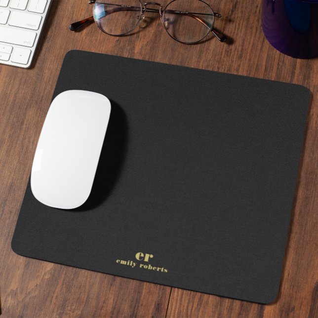 Mousepad Tipografia Dourada Mínima de Linen Preto Monograma (Criador carregado)