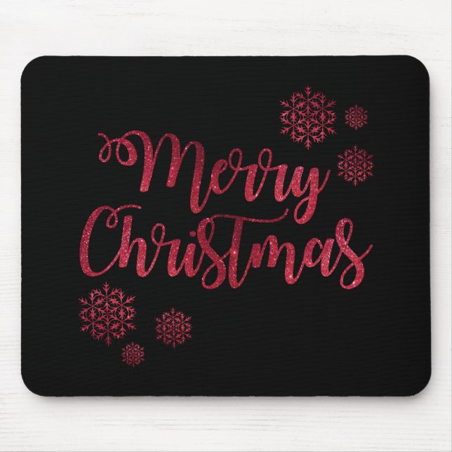 Mousepad Tipografia Feliz Natal Black e Red Snowflake (Frente)