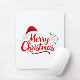 Mousepad Tipografia Feliz Natal com Chapéu de Papai Noel e