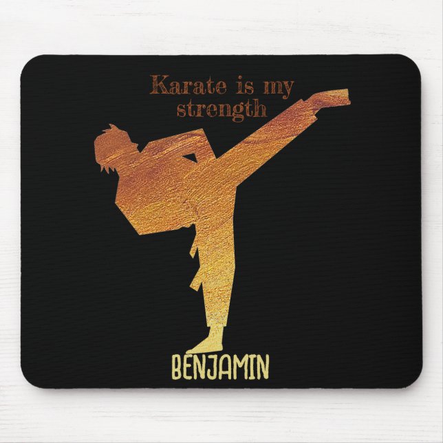 Mousepad Tipografia Moderna do Ouro de Karate Silhouette Bl (Frente)
