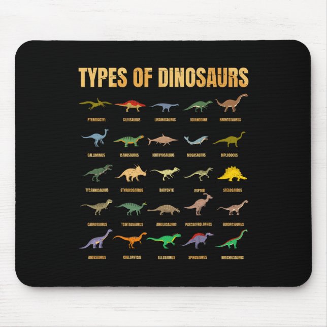 Mousepad Tipos De Dinossauros - Identificação Dino - Din Re (Frente)