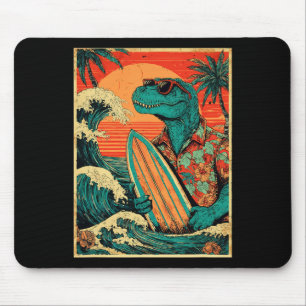 Mousepad Tirano-sauro Retro Surfando Verão Havaiano Dinossa