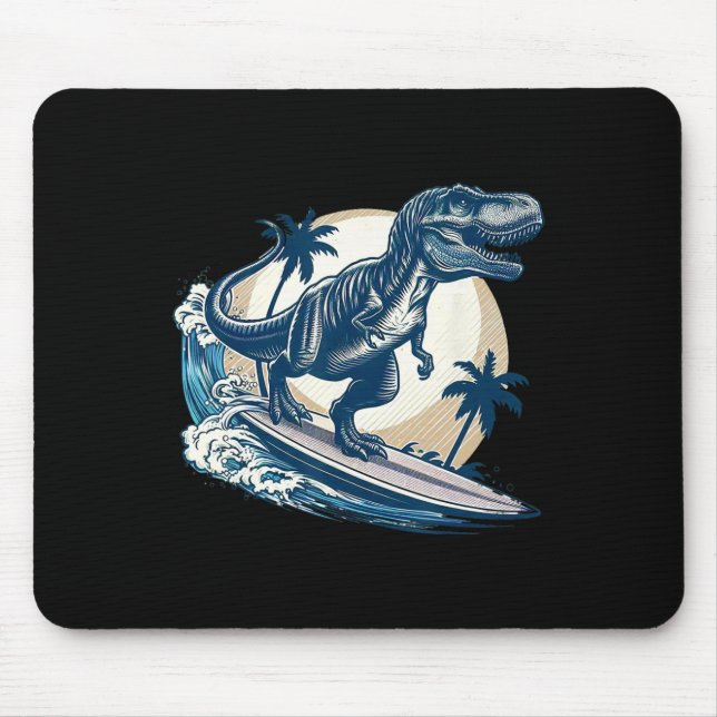 Mousepad Tiranossauro Rex de Surfe Pranchando Dinossauro Lo (Frente)