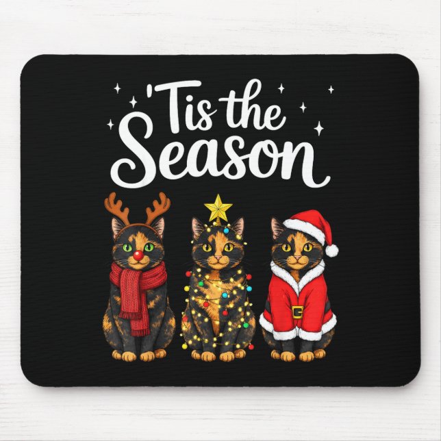 Mousepad Tis The Season Tortoiseshell Cat Christmas Santa  (Frente)