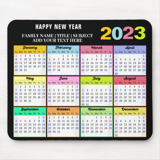 Mousepad Título Personalizado Moderno do Calendário 2023 Co (Frente)