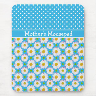 Mousepad to Personalize: Polkas and Daisies: Blue