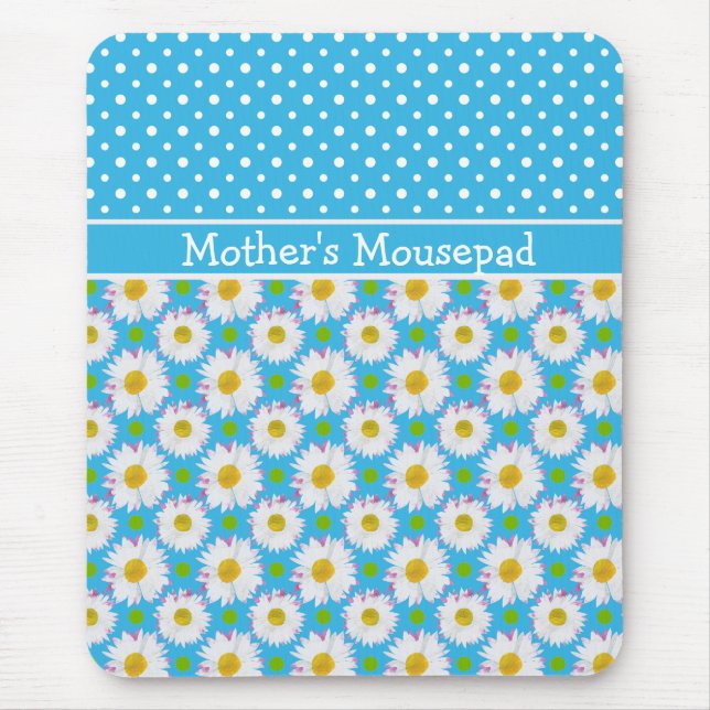 Mousepad to Personalize: Polkas and Daisies: Blue (Frente)