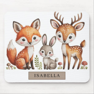Mousepad Toalha de Rato de Animais da Floresta em Aquarela